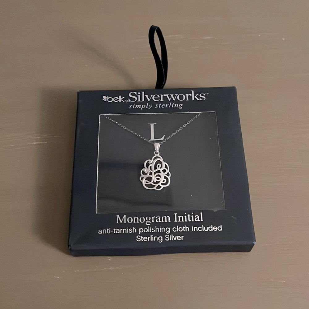 Belk sterling silver “L” necklace NWT